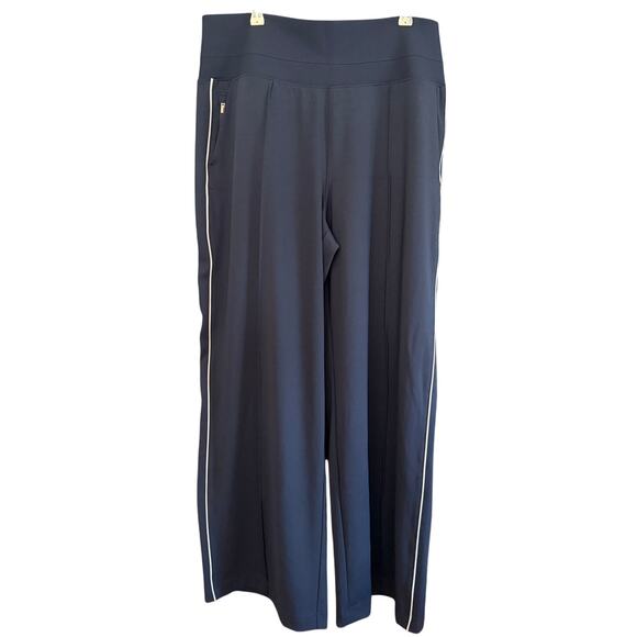 ATHLETA | Navy Blue Venice Wide Leg Track Pants with Side Stripe | Extra Large - Picture 2 of 8